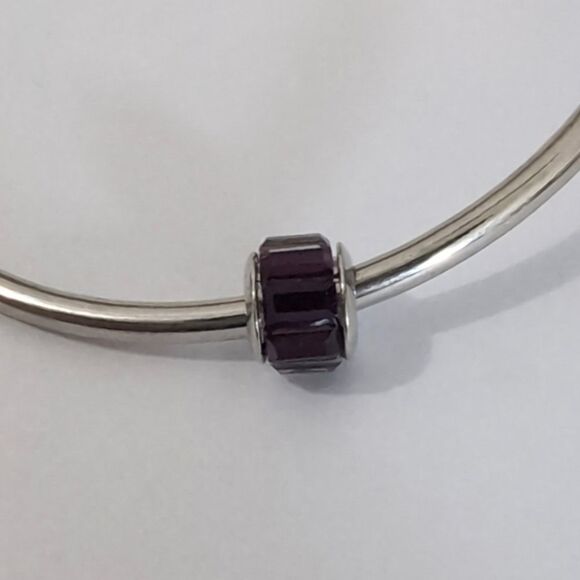 Silver Dark Purple Crystals Charm for Pandora Style Bracelet - Picture 3 of 4